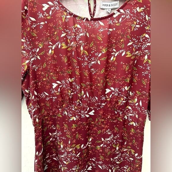 PIPER & SCOOT | Burgundy Floral Midi Dress NWT | Size Large - Picture 3 of 8